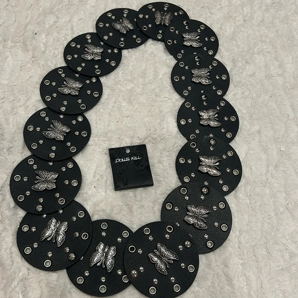Dolls kill FLUTTER WONDER studded moto faux leather WAIST BELT one size black